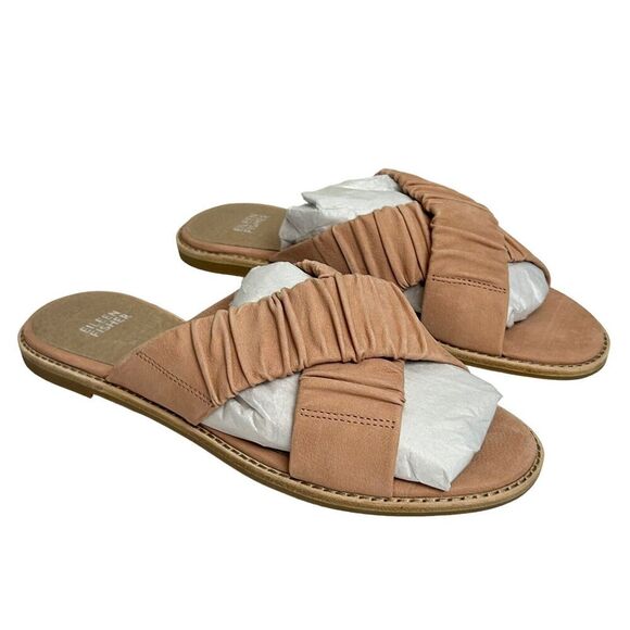 EILEEN FISHER sandals Womens 8.5 Toffee Cream Slide Cross Cross Flat Nubuck NEW - Picture 5 of 9